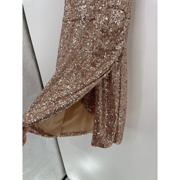 B. Smart Rose Gold Sequin Metallic Mini Body-con Dress Zip Back Size 15 - Picture 6 of 13